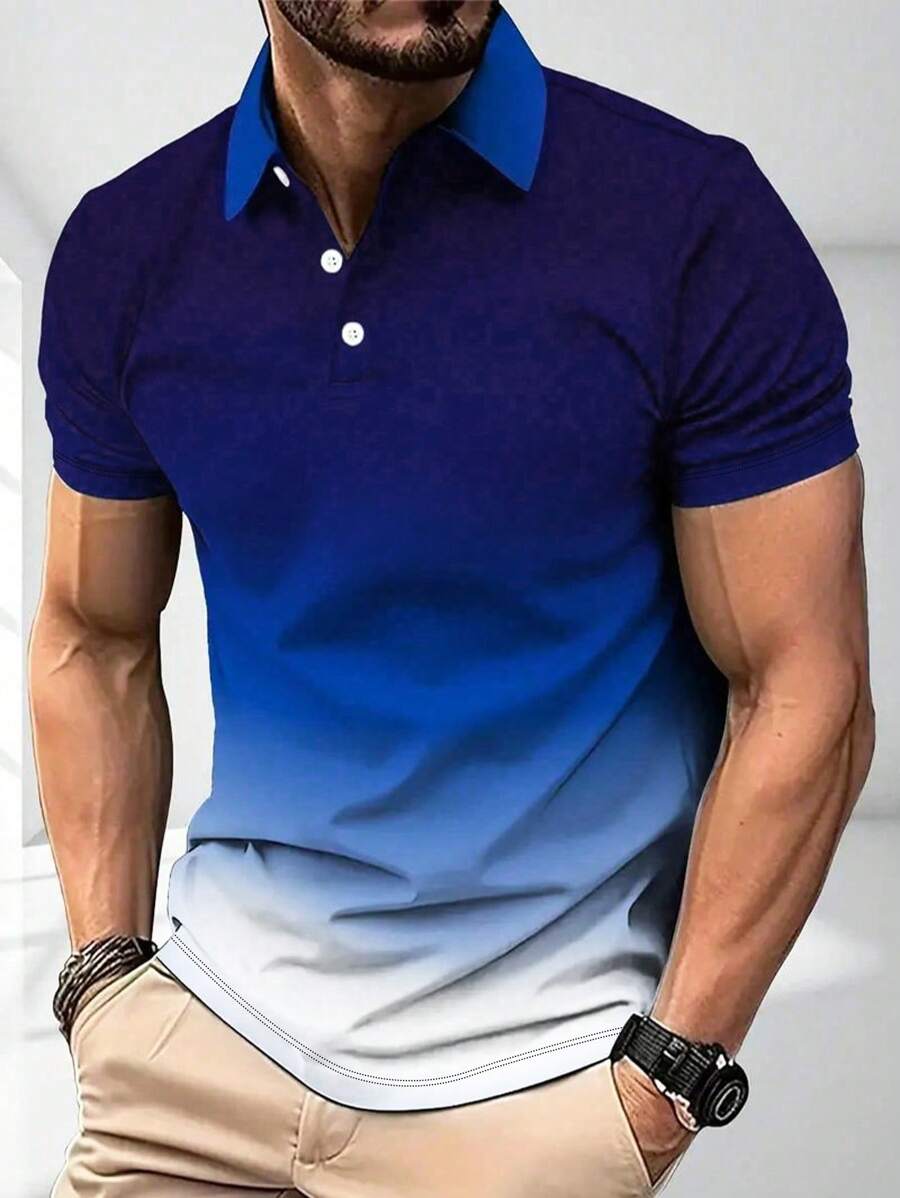 Men's Ombre Print Casual Fashion Short Sleeve Polo Shirt - Multicolor - View 1