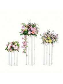 1 peça de suporte de flores quadrado de acrílico, suporte de vaso de cilindro transparente, peça central de mesa geométrica, suporte de flores de mesa para reuniões em casa, decoração de festa de casamento, decoração de palco de casamento para artes florais - transparente - Ver 1