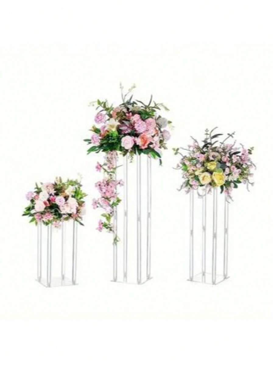 1 peça de suporte de flores quadrado de acrílico, suporte de vaso de cilindro transparente, peça central de mesa geométrica, suporte de flores de mesa para reuniões em casa, decoração de festa de casamento, decoração de palco de casamento para artes florais - transparente - Ver 1