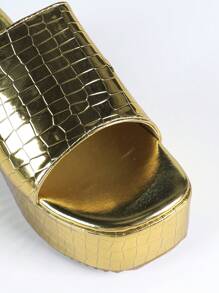 简约舒适厚底拖鞋，新款金色露趾厚底坡跟沙滩拖鞋，适合春夏季 - 金色 - 查看 4