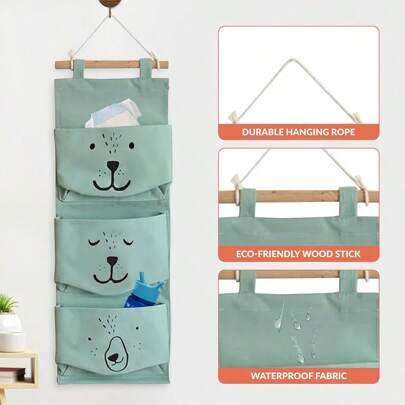 1 Túi đựng đồ treo tường cho phòng bé, 3 ngăn, dùng để đựng đồ chơi, trang trí phòng trẻ sơ sinh, tiết kiệm không gian cho phòng chơi, phòng ngủ, phòng trẻ sơ sinh, đầu giường, tủ quần áo - Thiết kế hình khối in hình động vật dễ thương