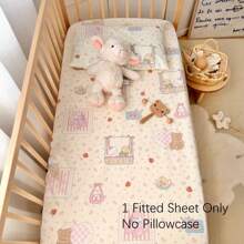 1pc Infant/Toddler Cartoon All Cotton Printed Fitted Crib Sheet, Cute, Comfortable & Fun Child Fitted Sheet, 4-Sides Elastic, Suitable For Baby Boys And Girls (No Pillow Case And Filler) - Multicolor - View 5