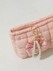 1 Uroczy wisiorek z kokardą z pereł + Modna torebka kopertówka w kratkę, swobodna torebka kopertówka, ciepła pluszowa torba puchowa, elastyczne szwy do przechowywania makijażu, pikowana torba, wygodna torba, zimowa torba do przechowywania makijażu, kosmetyczka, mini torba, mała kosmetyczka, akcesoria, stojak na kosmetyki, kosmetyczka, kosmetyczka, niezbędne rzeczy w podróży, akcesoria damskie, przybory podróżne, kosmetyczka, kosmetyczka, kosmetyczka