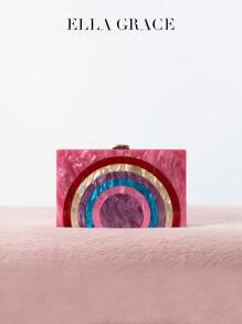 ELLA GRACE 方形包 - 粉色外观，彩虹环图案。配金色链条，时尚感与艺术感融为一体。适合派对、鸡尾酒会、婚礼、舞会、正式派对、年终舞会、年终派对。送礼的绝佳选择。