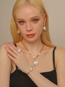 5pcs Women's Copper Alloy Rhinestone Jewelry Set, Wedding Accessories