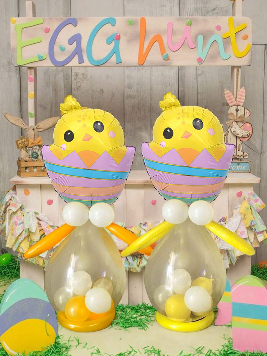 17pcs/Set Easter Chick/Egg Shaped Foil Balloons - 5 Inches And Oblong, Yellow And Orange Latex Balloons, Yellow/Orange Party Decorations, Suitable For Easter Celebration