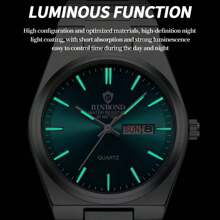1pc Men's Watch Silver Green 50m Waterproof Rust-Proof 316 Stainless Steel Luminous Hands Japan Imported Quartz Automatic Movement - High-Quality Built-In Long-Life Japan Battery English Sunday Calendar Precise Timekeeping Men's Birthday Gift Husband Father's Day Wedding Souvenir - Bạc - Xem 5