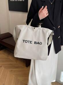 Large Capacity Letter Graphic Canvas Tote Bag, Fashion Handbag For Women Commuting, Simplistic Lightweight Big Capacity Ladies Shoulder Bag, Vintage Style College Student School Messenger Bag, Solid Color Simple Briefcase Large Capacity Work/Study Bag, Stylish New Versatile Women Tote Bag, Literary School Bag For Teens, Book Bag For Women Or Students, Perfect For Books, Shopping, Back To School And More, School Supplies, School Bag, School Handbag, School Tote Bag, School Bookbag, Back To School Bags, Laptop Compartment, Portable, Foldable, Classic Casual, Suitable For Teen Girls Women College Students, Teacher, Perfect For Back To School, First Day Of School, Tote Bags For Women, College Essentials - Beige - View 8