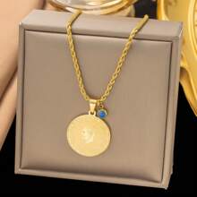 1pc 18K Gold Stainless Steel Blue Eye Twisted Pendant Necklace, Vintage Elegant Simple Design