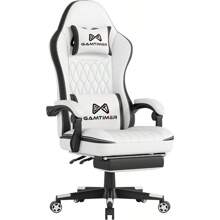 Gaming Chair With Footrest Ergonomic Computer Chair With Lumbar Support With 4D Foam Sports Seat Cushion Breathable Leather Material Height Adjustable Adult Office Chair White