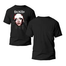 PLAYERA NEGRA, ESTAMPADO ROSTRO EMINEM 100% ALGODON - Negro - Ver 2