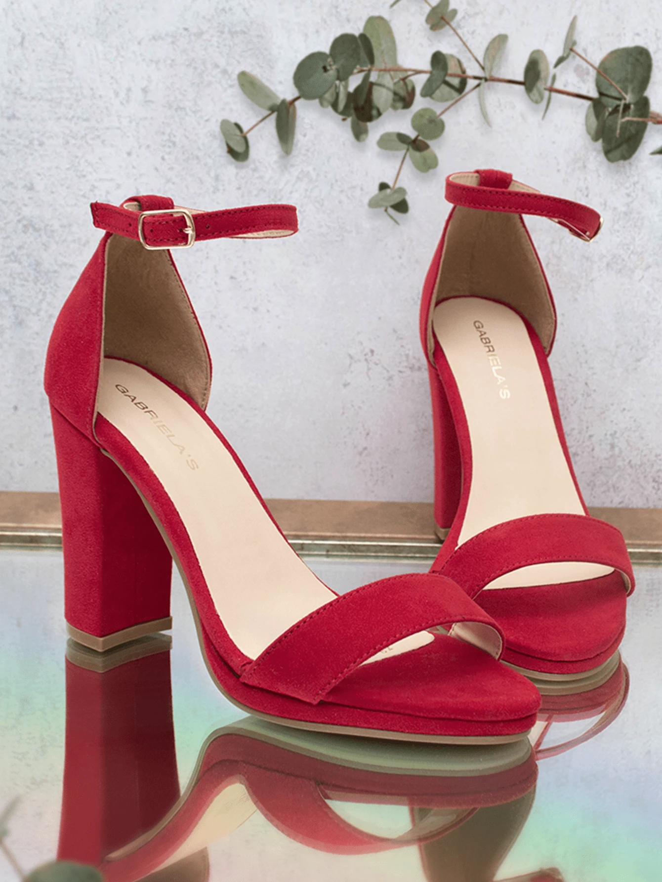 Gabriela's Zapatilla Mujer Tacon Ancho Punta Abierta Dama Basico - Rojo - Ver 1