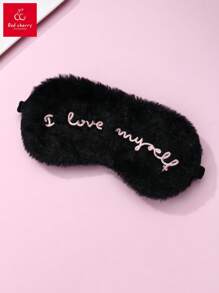 1pc Girls Black Stretchy Polyester Gold Printed Fabric Cute Elastic Band Sleep Mask, Suitable For Daily Rest Wearing