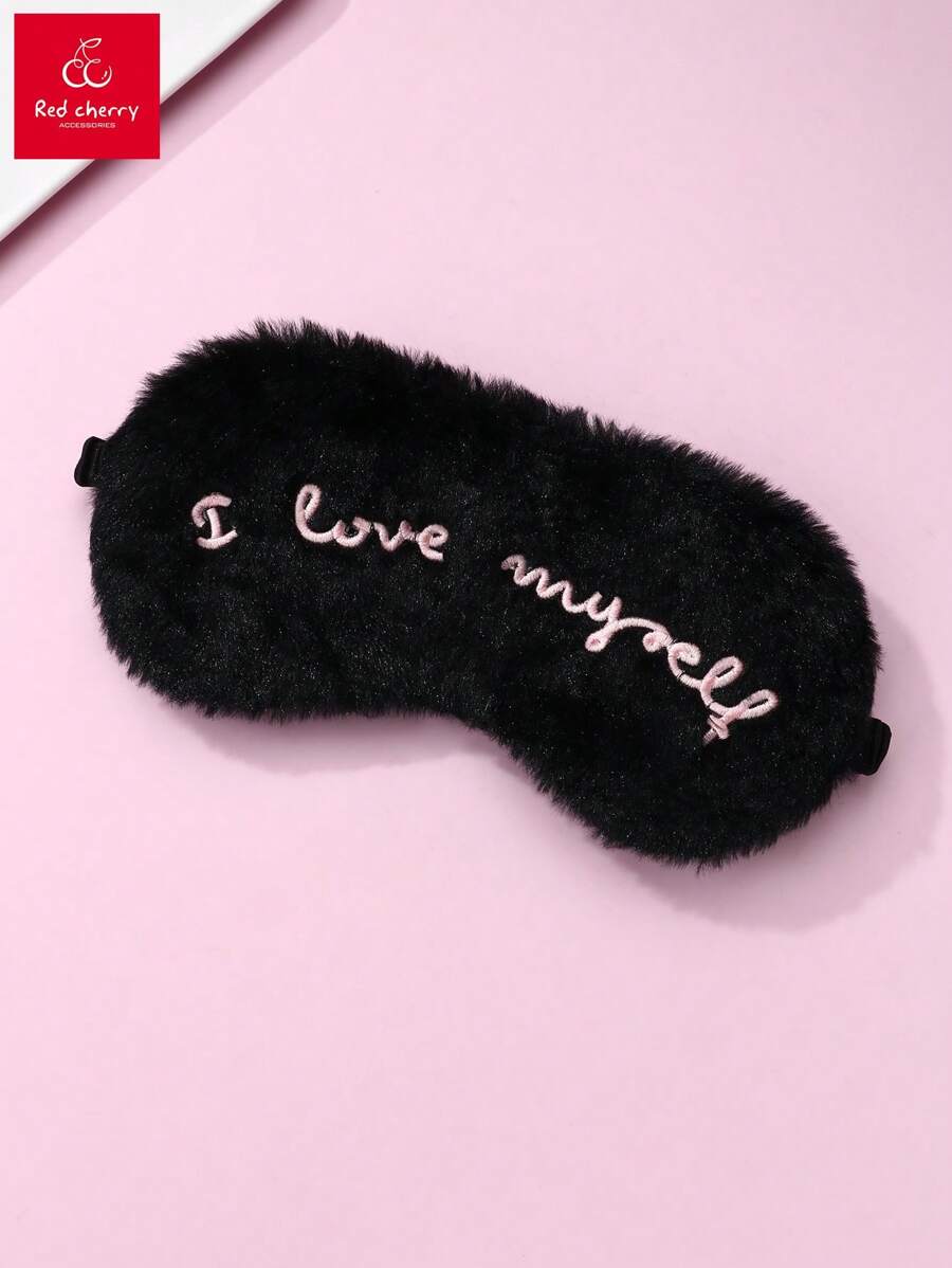 1pc Girls Black Stretchy Polyester Gold Printed Fabric Cute Elastic Band Sleep Mask, Suitable For Daily Rest Wearing