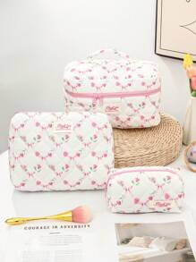 1 件/套绗缝拉链袋化妆包，时尚休闲时尚便携式化妆包，多功能，大容量大储物袋，可装钱包、口红、卫生巾、袋垫、硬币、钥匙、耳机、Air Pods、有线耳机、电缆、充电器、耳机、可爱洗漱用品收纳袋、旅行储物袋，适合女士、糖果、护士、女学生、节日礼物。