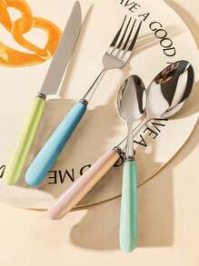 Juego de cubiertos de acero inoxidable de 2/4/12/24 piezas con mango de cerámica - Cuchillo para bistec, cuchara sopera, cuchara de postre y tenedor - Cubiertos creativos, utensilios y accesorios de cocina que incluyen cuchillo, tenedor, cuchara - Perfecto para comidas diarias, fiestas y reuniones festivas - Multicolor - Ver 10