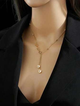 1 件高端不锈钢白色水钻流苏吊坠锁骨项链女士日常佩戴配饰