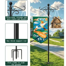 1 件户外牧羊犬挂钩，76 英寸/92 英寸/108 英寸重型喂鸟杆，带 5 爪底座，可调节牧羊犬挂钩，用于悬挂鸟屋、灯笼、植物篮、风铃 - 黑色 - 查看 5