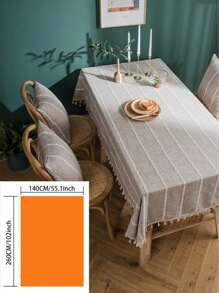 1pc Rustic Style Beige Multi-Line Tablecloth, Rectangular Coffee Table, TV Cabinet, Decorative Dining Table Cover For Kitchen, Family Gathering, Outdoor Picnic - Multicolor - View 16