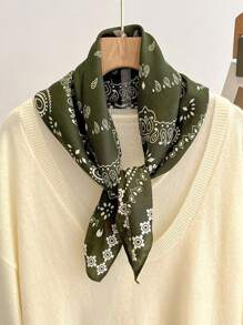 1条佩斯利印花亚麻方巾，男女通用，防晒头巾，多功能头巾，时尚领巾，可搭配正装 - 彩色 - 查看 4