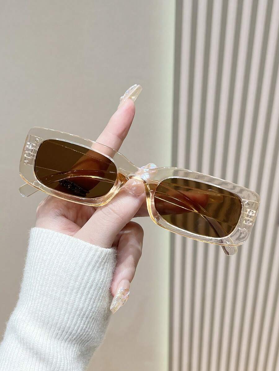 1pc Y2K Retro Square Fashion Glasses, Fashion For Party, Daily Use, Beach, For Summer Beach Vacation,Outdoor,Travel Preppy Style For Back To School - Brown - View 1