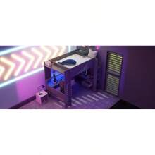 Wood Full Size Gaming Loft Bed With Desk Multi-Storage Shelves LED And Charging Station Dark Gray - Xám đậm + Gỗ đặc + MDF + Phòng ngủ như hình - Xem 10