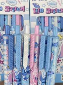 Takara Tomy 6pcs Lilo Stitch Gel Pens For Writing Cute 0.5mm Black Ink Press Neutral Pen Office School Supplies Party Gift Boxed