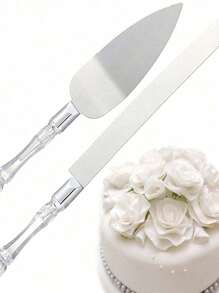 2 件套婚礼蛋糕切具套装，包括不锈钢刀片蛋糕刀和服务器，银色，带亚克力仿水晶手柄，非常适合婚礼、新娘送礼会、周年纪念、乔迁和生日礼物