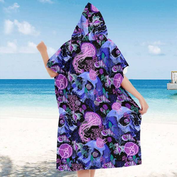 Adult Hooded Beach Towel, Suitable For Beach, Surfing, Swimming, Changing Towel, Bath Robe Summer, Holiday Home Bathroom Decor Beach Wear Back To School