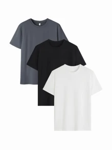 Bộ 3 áo thun nữ tay ngắn cổ tròn mùa hè, kiểu dáng thời trang, màu trơn, phù hợp mặc hàng ngày. Áo trắng, áo đen, áo hồng. - Nhiều màu - Xem 5