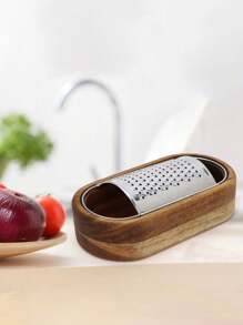 1pc Cheese Grater Stainless Steel Cheese Grater With Wooden Handle Grater Kitchen Handheld Cheese Spoon Grater Multifunctional Cheese Grater Kitchen Gadgets - Multicolor - View 5