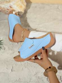 Women's Fashion Casual Comfortable Wedge Heel Sandals, Stylish Open Toe Classic Retro Beach Holiday Solid Color Sandals, Spring Summer 2025