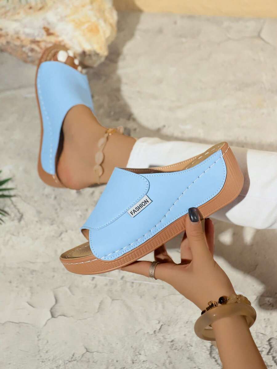 Women's Fashion Casual Comfortable Wedge Heel Sandals, Stylish Open Toe Classic Retro Beach Holiday Solid Color Sandals, Spring Summer 2025