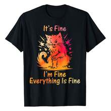 Camiseta con estampado de gato divertido, está bien, estoy bien, todo está bien, para mujer, talla grande