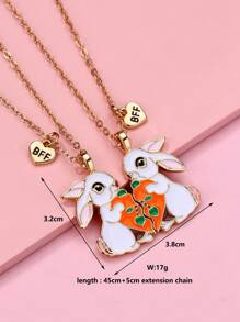 Set de 2 collares con colgante de conejo comiendo una zanahoria en aleación de zinc de colores, adecuado para regalar a amigos - Multicolor - Ver 4