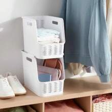 Wave Narrow Open Front White -  Stackable Storage Bin, 13" Cube Compatible, Cut-Out Handles