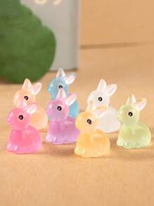 10/20 PIEZAS Pequeños ornamentos de resina luminosa en forma de conejitos, animales y diseños adorables como regalo para niños, manualidades y decoración 3D con efecto luminoso de conejos blancos