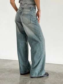 Women Jeans, Low Waist Zipper Button Trousers With Pockets - 藍白色 - 查看 2