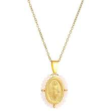 1pc Vintage Fashion Stainless Steel Rice Bead Coiled Virgin Mary Pendant Necklace, Casual Versatile Accessory, Suitable For Women Everyday Wear, Holiday Gift - 34030132 - View 9
