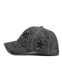 1pc Women Embroidered Five-Pointed Star Washed Ponytail Ripped Baseball Cap, Adjustable Outdoor Sun Hat Suitable For Spring, Autumn, Travel, Beach, Vacation, Also Fits Men, Y2K Style