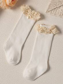 3 Pairs/Lot Ruffle Baby Long Socks Kids Girls Toddlers Cute Soft Sock Lace Flower Children School Uniform Socks For 0-3Years Black Grey White