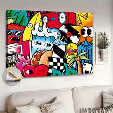 Canvas, 1 Piece Wooden Frame Oversized Canvas Wall Art, Colorful Graffiti Style Wall Art, Young Happiness, Game Room Decoration, Pop Art Canvas, Home Decoration, Ready To Hang