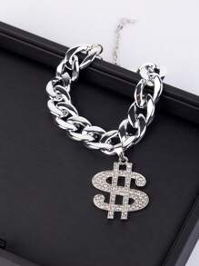 1 pieza Llamativo collar con colgante grande en forma de signo de dólar, cadena dorada elegante para mascotas (gatos y perros) - Plateado - Ver 10