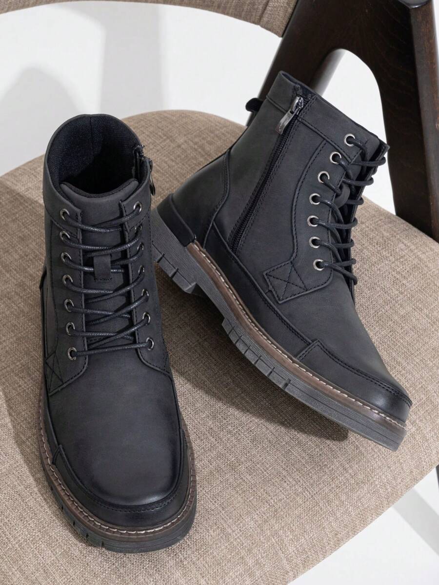 VOSTEY SHOESMORE Men's Chukka Boots Casual Motorcycle Boots Zipper Combat Botas Para Hombre Fashion Boots For Men - AMY8117-黑色 - 查看 1