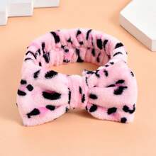彩色豹纹蝴蝶结头带发饰可爱发带，适合女士、化妆和洗脸家居浴室装饰秋季装饰返校 - 米色 - 查看 12