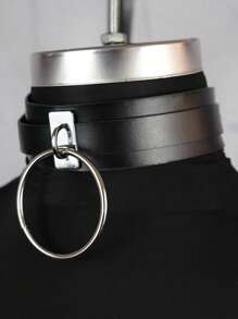 1 件女式复古朋克简约风格可调节皮革扣皮革项链哥特式、内衣吊袜带紧身衣背带派对配饰、戒指吊坠扣颈链 - 黑色 - 查看 3