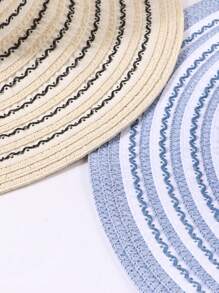 1 件双色条纹简约休闲宽边太阳帽，男女通用户外街头登山旅游沙滩防晒小渔夫帽