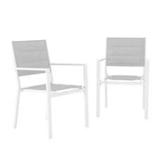 Outdoor Aluminum Stacking Dining Chairs With Textilene Fabric For Outdoor, Patio, Deck, Backyard, Patio Stackable Chairs Set Of 2 Pack - White - View 2