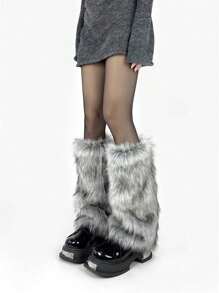 40cm Hot Girl Calf Cover Fur Socks Set Imitation Fox Fur Grass Legs Set Thermal Lined Thickened Subculture Medium Socks Y2k Piled Socks 1 Pair