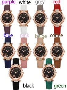 6 bucăți ceasuri rotunde cu cuarț - curea elegantă din piele PU, indicator din aliaj de zinc, cadran din aliaj de zinc și brățară bijuterii pentru femei